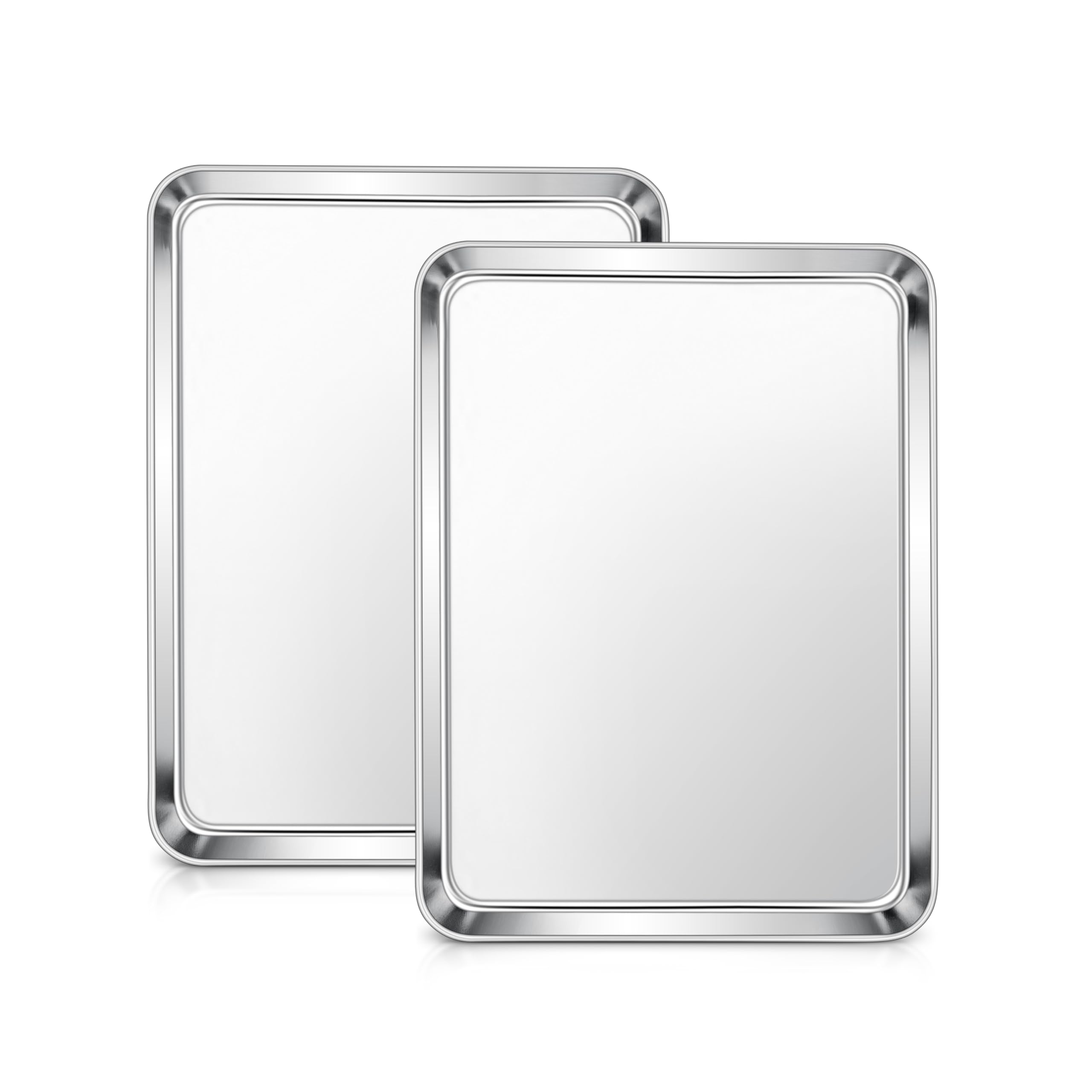 E-far Stainless Steel Baking Sheets, 12.4” x9.7” x 1” Baking Cookie Sheets Pans for Oven, Non-toxic Metal Trays for Cake Cookies, Healthy & Rust Free,