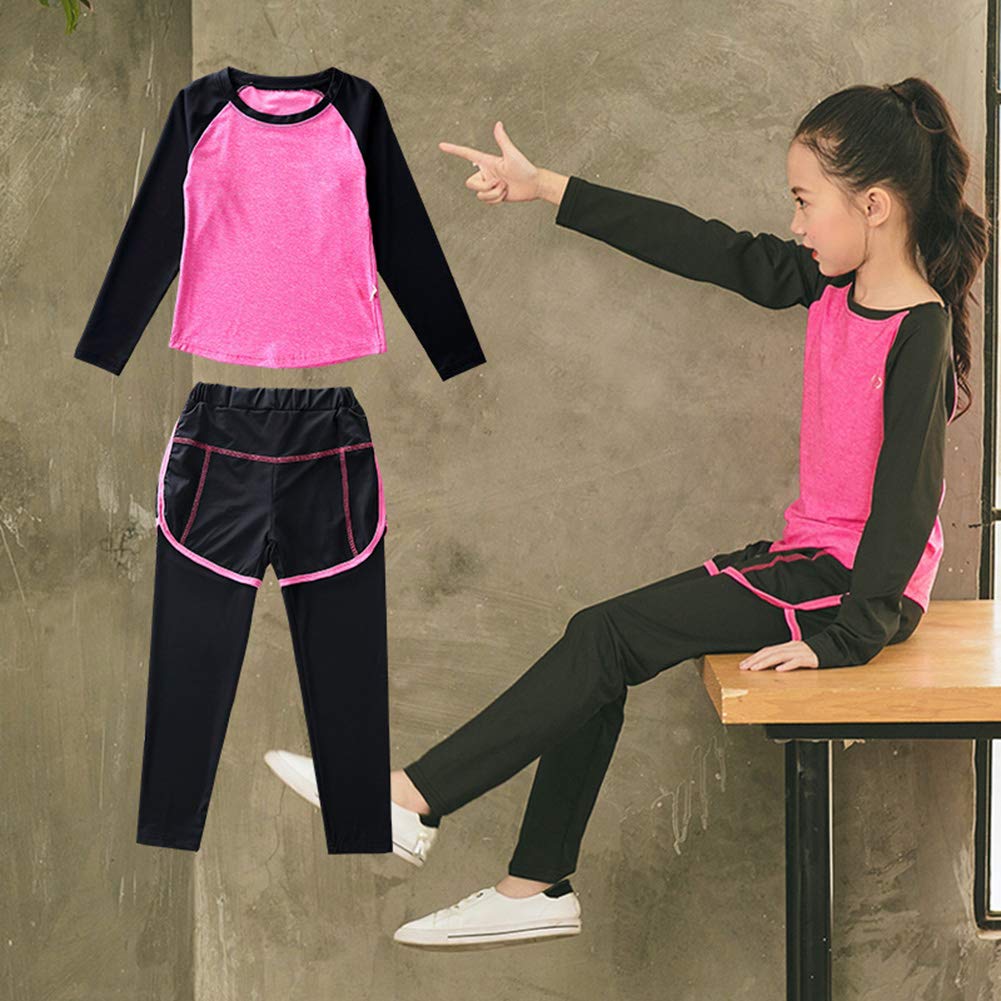 amropi Niñas Camisas Deportivas Tops y Jogging Yoga Larga Pantalones Conjunto Ropa Elástica Deporte Ejercicio Trajes por 3-16 años