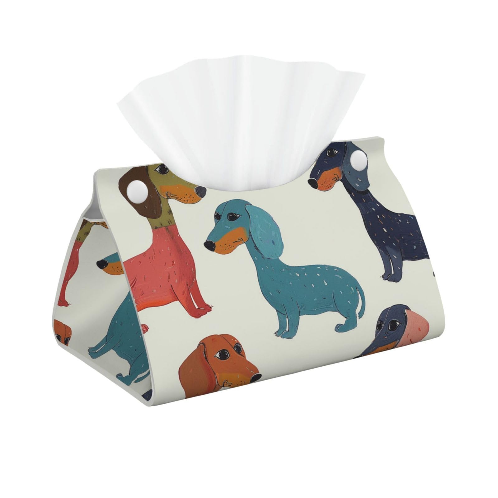 Cute Dachshound Dogs Print Tissue Box Cover Foldable Tissue Storage Box Leather Tissue Cube Box Holder for Living Room Bedroom Office Car Home Decor