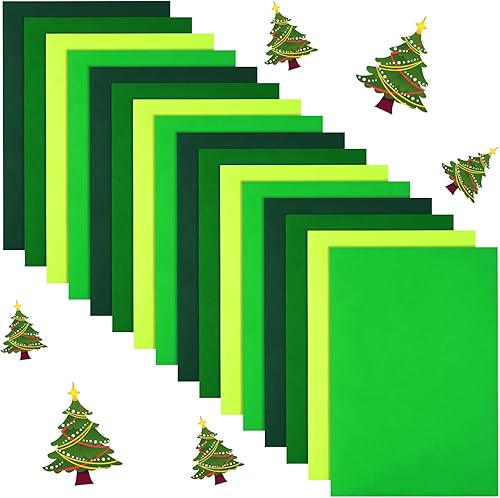 16 hojas de tela de fieltro verde navideño, 8 x 12 pulgadas, hojas de palmera, suaves, no tejidas, telas de fieltro de colores surtidos, cuadrados