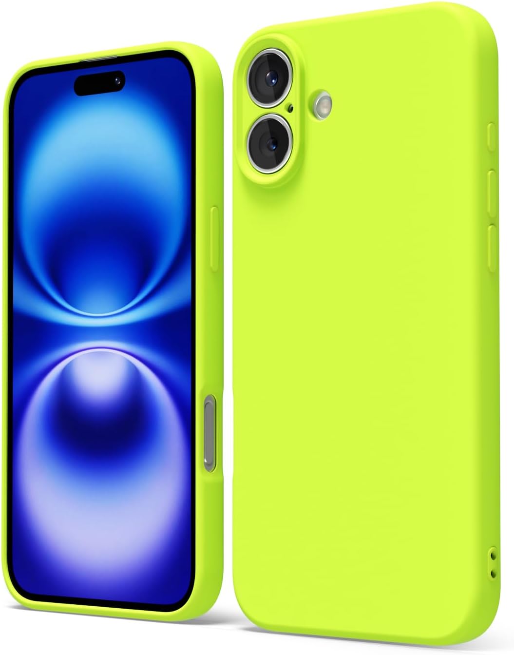 oakxco for iPhone 17 Phone Case Liquid Silicone, Cute Thin Slim Grip Soft Rubber Gel for Women Men, Smooth Matte TPU Plain Solid Bright Color Girly Simple Case with Camera Cover, Neon Green Lime Neon Green 17