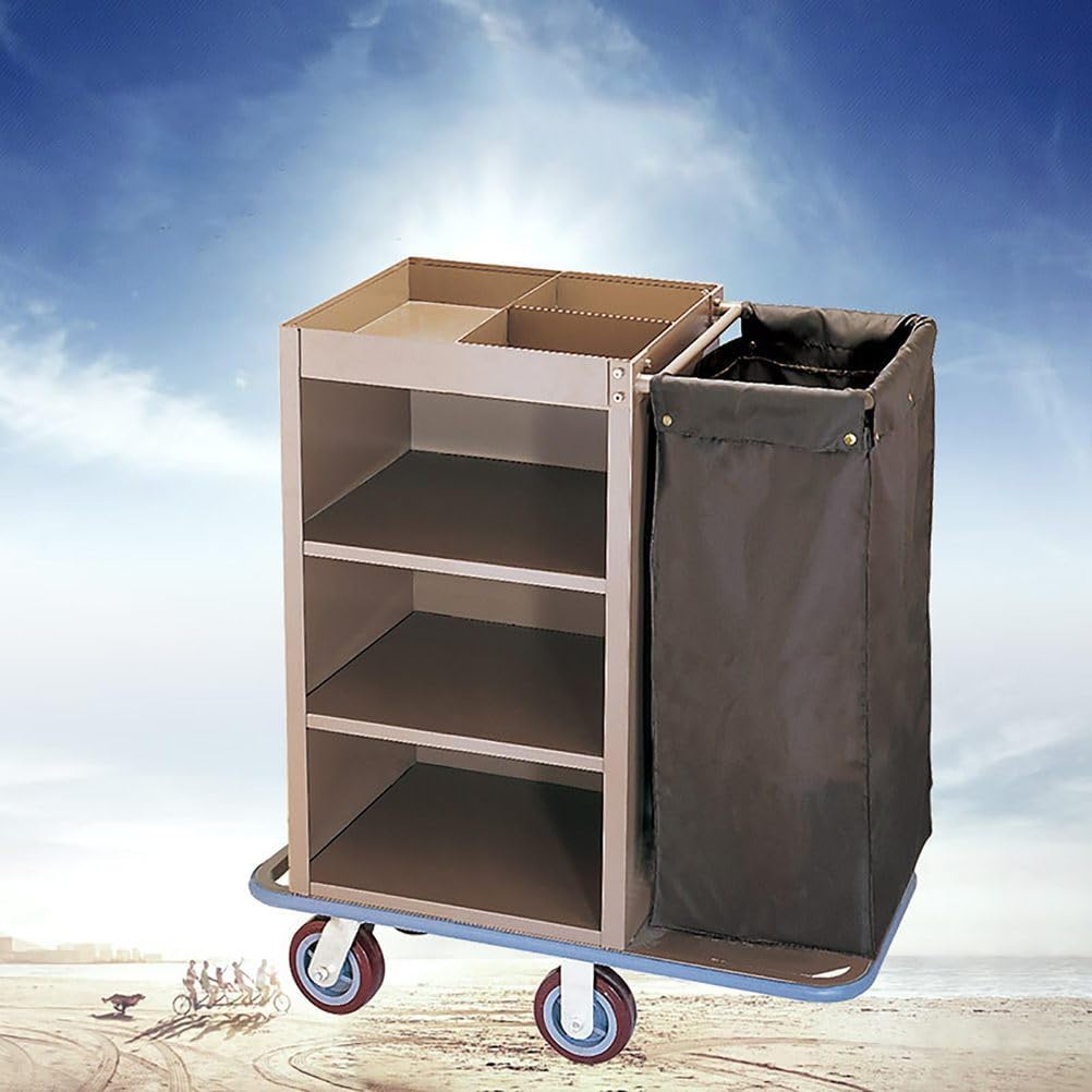 Hotel Cleaning Trolley 4-Wheel eping Cart with 3 Shelves Service Cart with ge Bags for ity s Schools & Commercial Use,