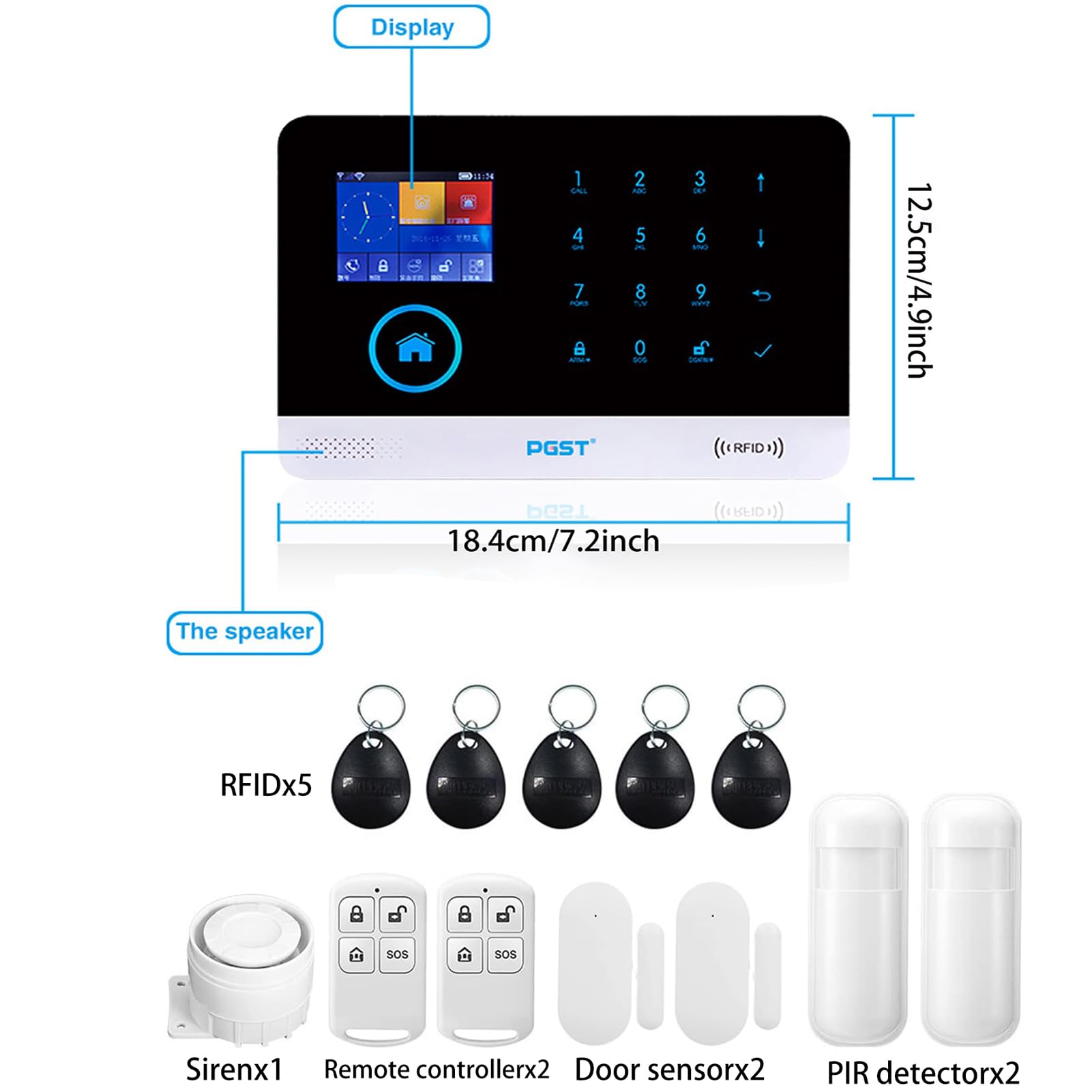 Wireless Home Alarm Security System 13PCS 433MHz LCD Display with Host Remote Controls Alarm Window Door Sensor WiFi+GSM Auto Dial Alarm Compatible with Alexa Google Home Voice Control