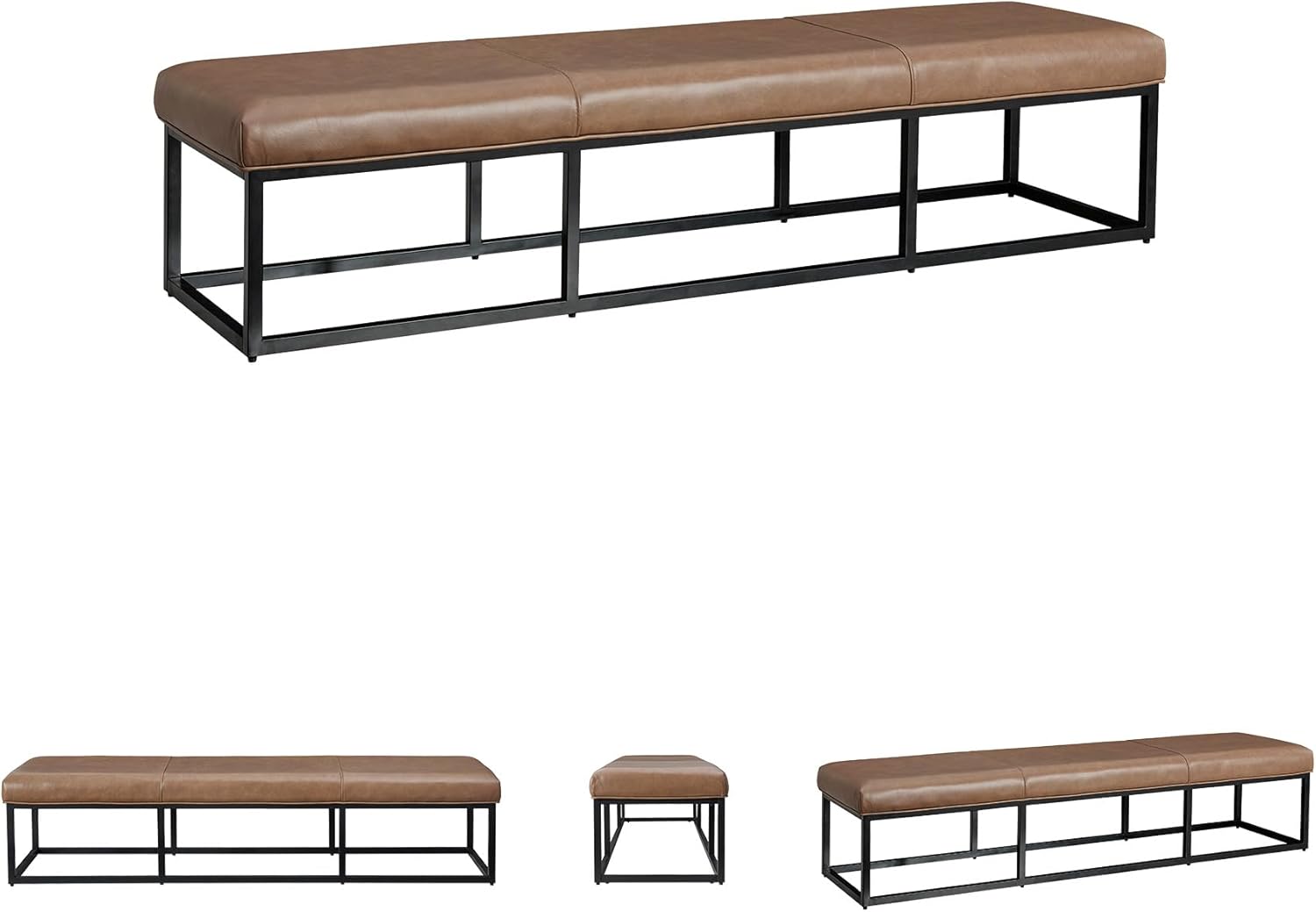 Signature Design by Ashley Joston Contemporary Leather Upholstered Accent Bench with Metal Frame, Light Brown & Black