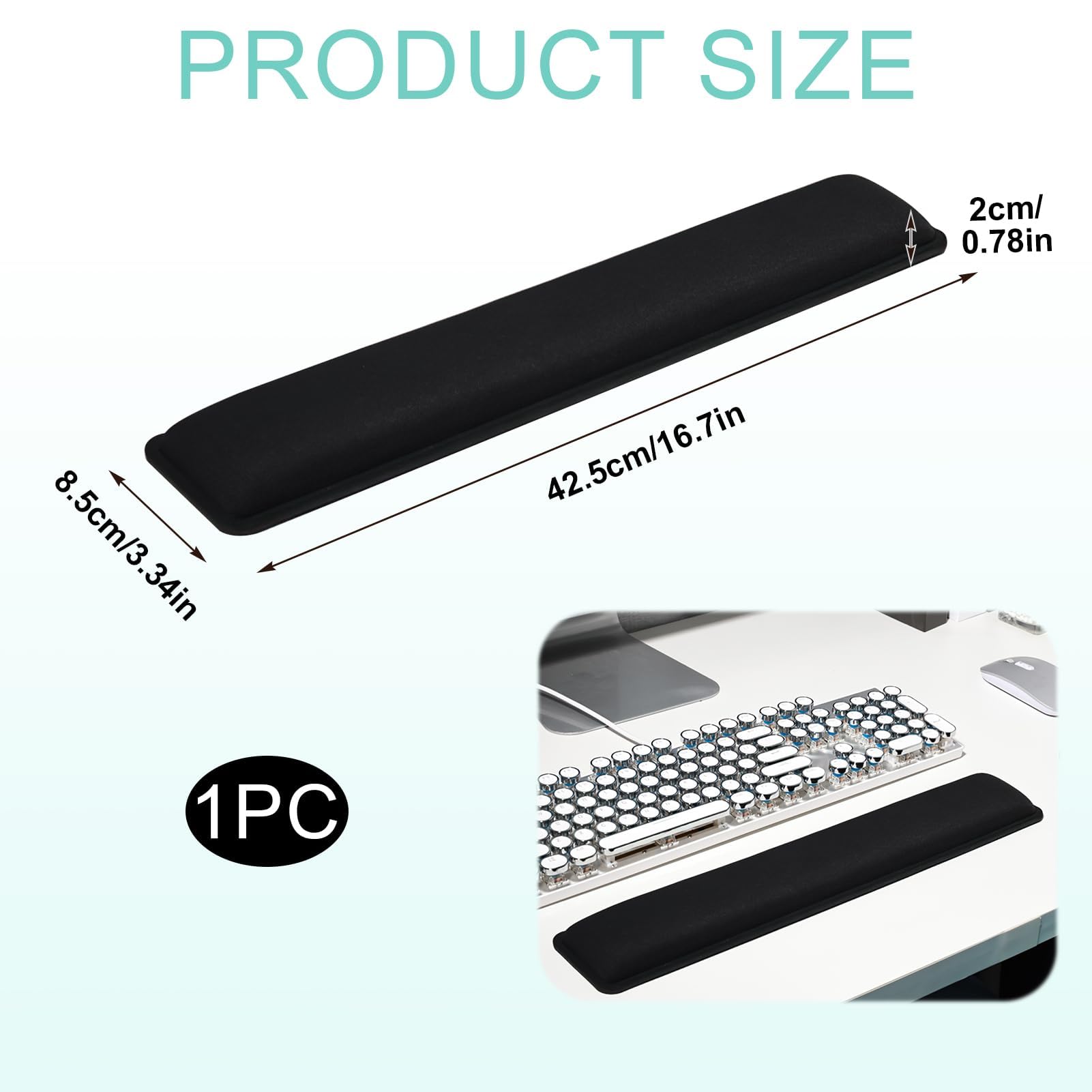 Ergonomische polssteun, toetsenbord en muis, comfortabel, waterdicht, houdt een goede houding, polsmat, geschikt voor games, werk, pc, laptop, zwart (42 ,5 x 8,5 cm