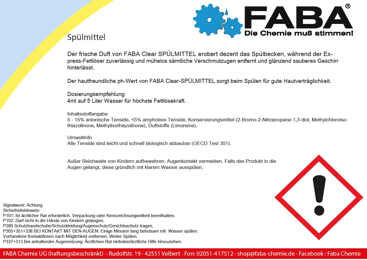 FABA Geschirrspülmittel Konzentrat 4 x 5 L Spülmittel Handspülmittel