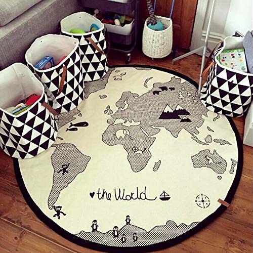 HILTOW World Map Rug Kids Area Rug Play Rug Baby Play Mat Round Area Rug Activity Round Rug Suitable for Kids Playroom (Thick,Diameter 53 inches)