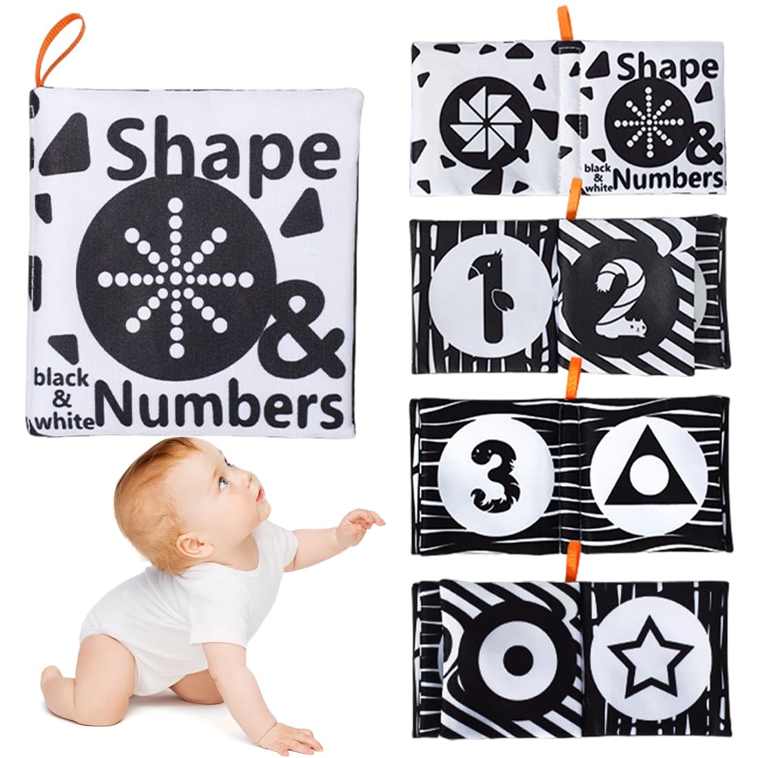Livre d'Éveil Noir et Blanc Bébé 0-12 Mois, Livre noir et blanc bébé, Image noir et blanc bébé,Livre Sensoriel Pliable à Haut Contraste, Jouet Montessori Cadeau de Naissance Unisexe