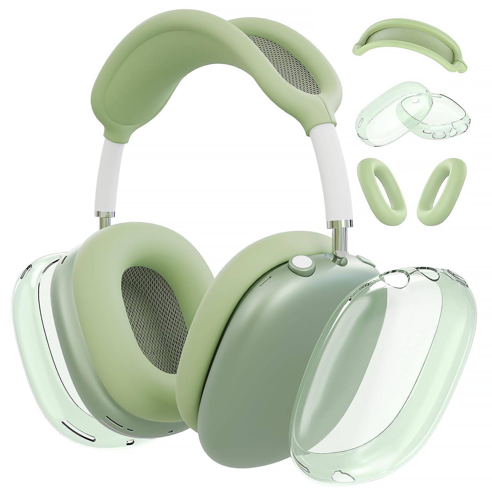 MOLOPPO 3 in 1 Case Cover for AirPods Max, Clear TPU Ear Cup/Silicone Earpad Case/Headband Cover, Anti-Scratch Accessories Set Compatible with Apple