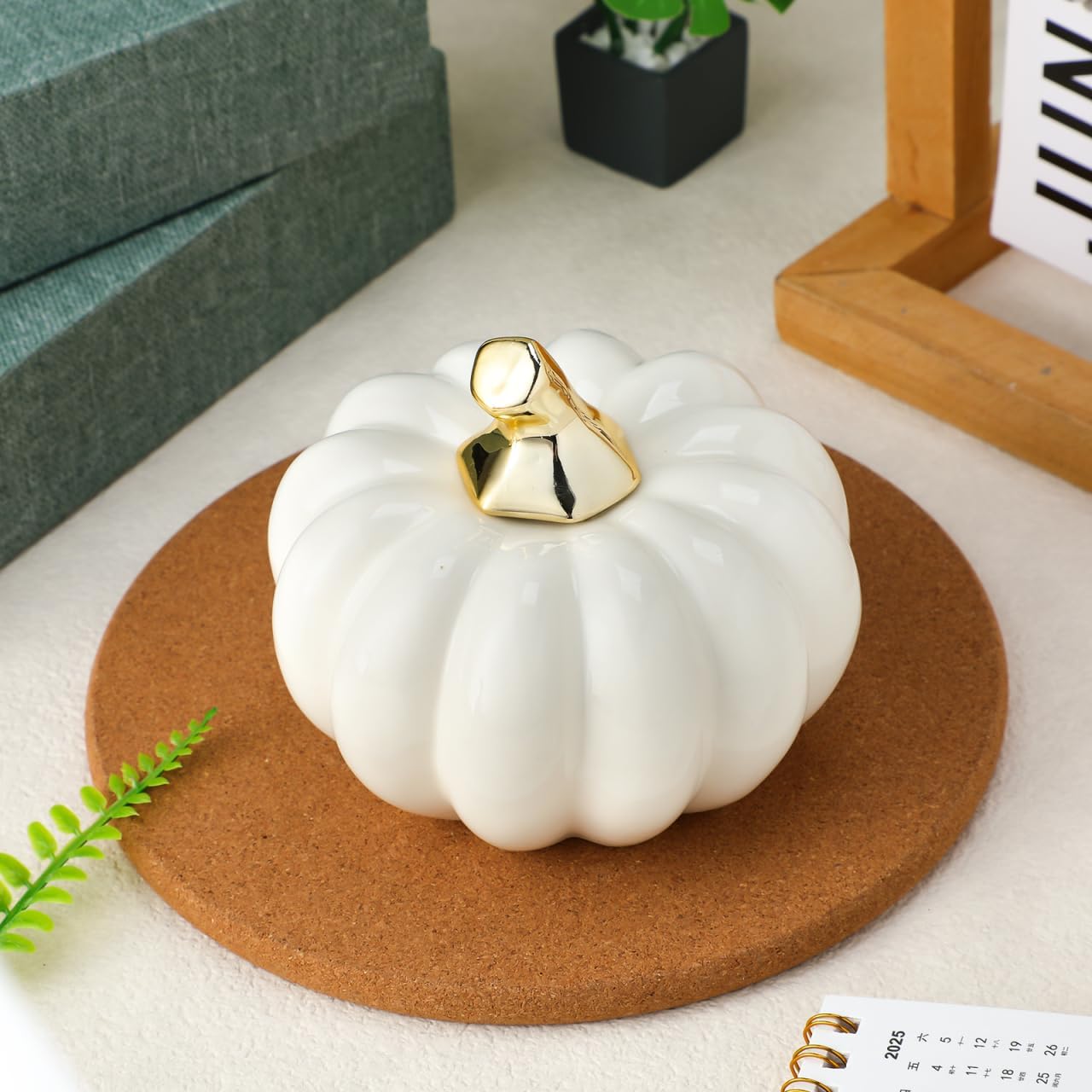 Yardwe Ceramic Pumpkin Ornaments - White Halloween Table Decorations Miniature Pumpkin Decor for Home and Office Perfect for Fall and Thanksgiving