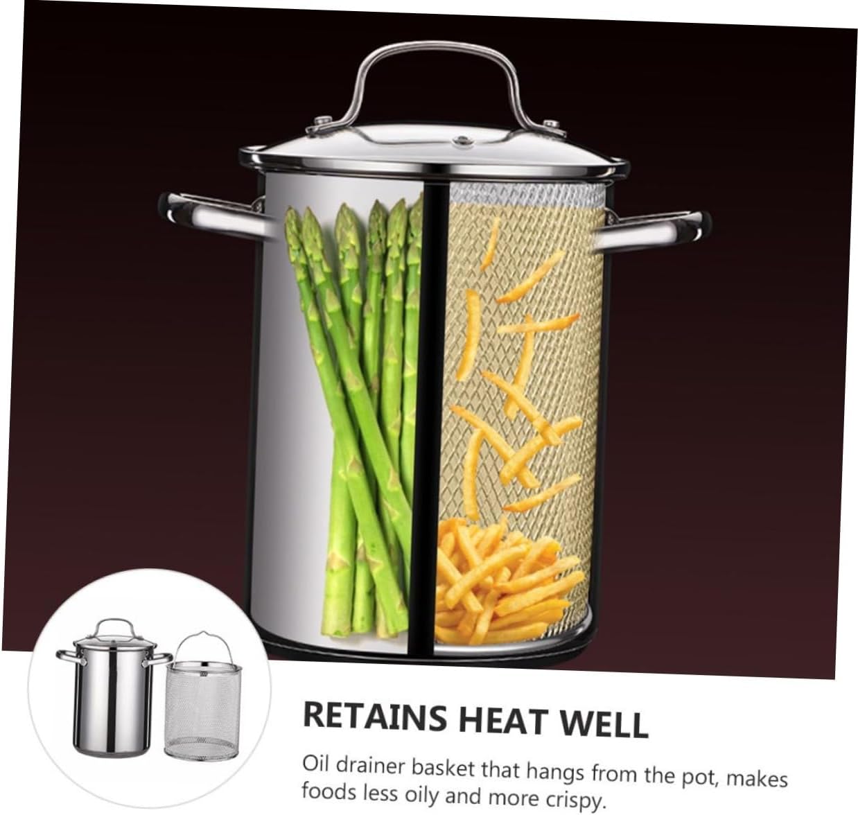 BESTOYARD 1Set Stainless Steel Fryer Pot with Oil Drainer Basket Japanese Style Deep Fryer for Home Use for Tempura and Various Fried Foods Kitchen Supply