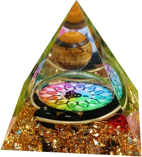 Miniatura 2 de Pirámide de orgonita para energía positiva, orgón de chakra con piedras curativas de cristal, atrae riqueza sabiduría, regalo de meditación (negro y