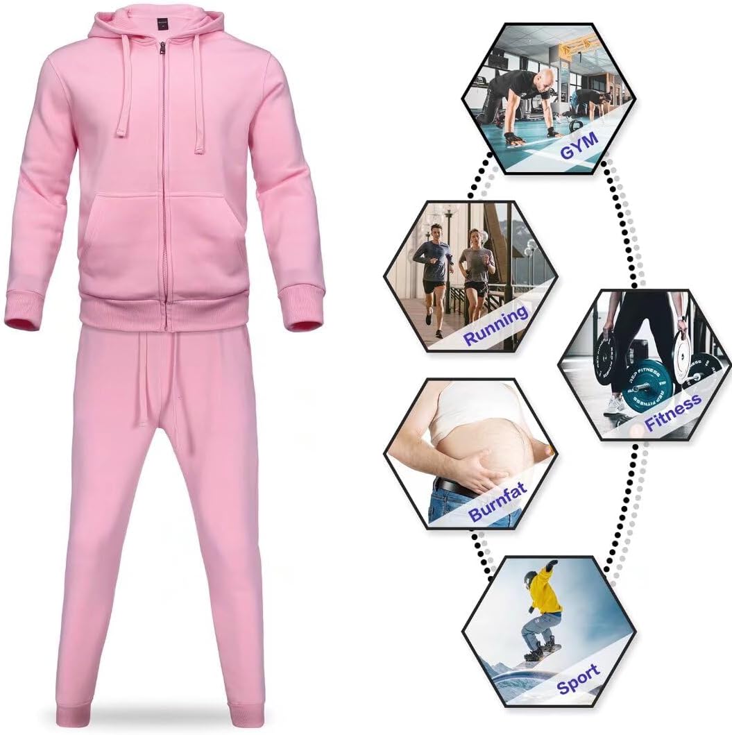 Zusmen Tracksuit Mens, Casual Long Sleeve Full-Zip Running Sweatsuit Sets, Track Jackets and Pants 2 Piece Outfit, Warm Jogging Sweat Suits for Men Pink XL - Image 3