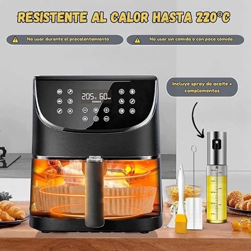 CREADY Papel Para Freidora de Aire 100 Piezas Extra Grueso [20-24CM] + Spray de Aceite | Accesorios Freidora de Aire | Papel Air Fryer Cuadrado | Accesorios Airfryer | Air Fryer Cosori 5,5 y Más - imagen 5
