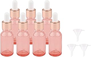 Kesell 7 Pack 20ml Pink Dropper Bottles, Empty Refillable Glass Sample Vials Essential Oils DIY Perfume Skin Care Essence Blends Liquid Travel Container, With Rose-Gold Cap And 3 Funnels