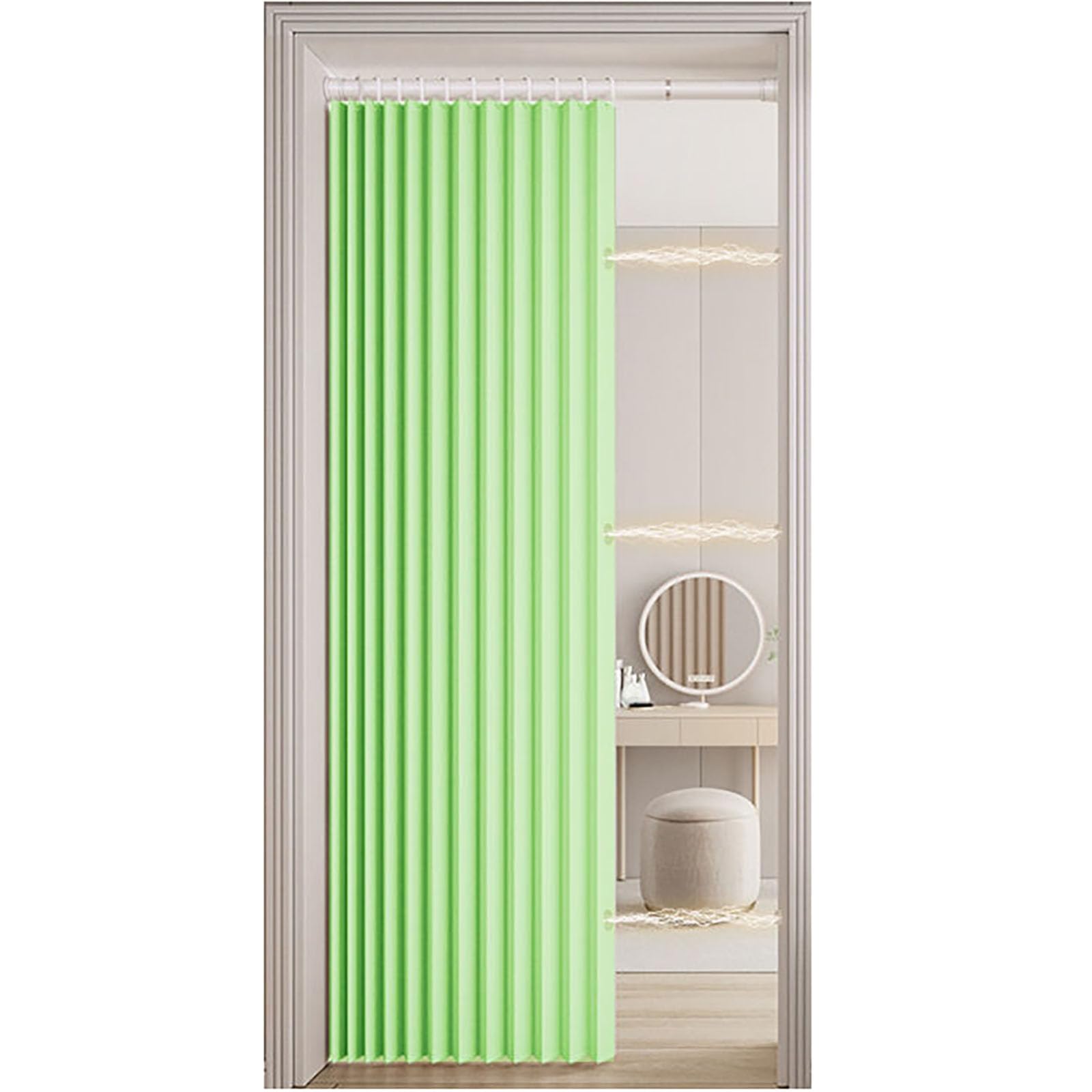 Separador magnético para puerta, opaco, térmico, protección contra el frío, barra ajustable, color verde, perfecto para dormitorios y salas de estar, 180 x 220 cm