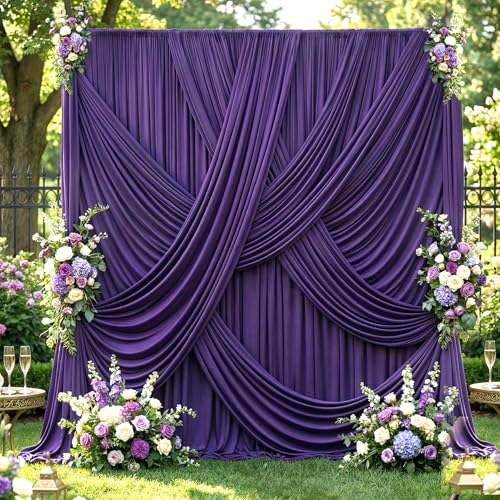 20ft×12ft Deep Purple Backdrop Curtains for Wedding Parties, 4 Panels