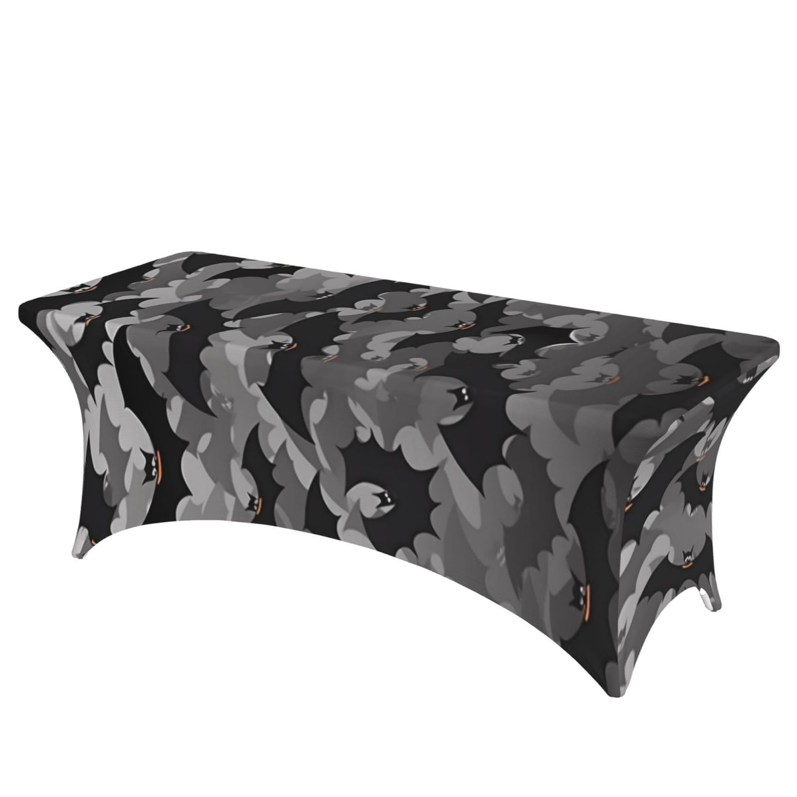 Nappe élasthanne 1,8m grise extensible avec motif chauve-souris Halloween pour table de buffet