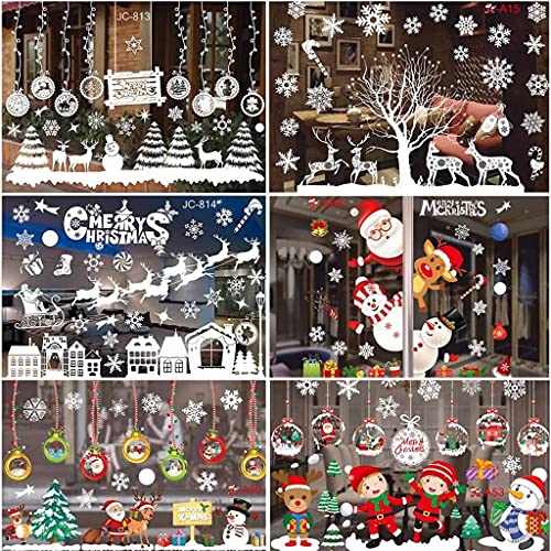 Qksky Christmas Wall Sticker Removable Pvc Static Stickers Santa Snowflake Window Decals For Kids Rooms New Year Party Decor Snowflake Window Decals #TOP1