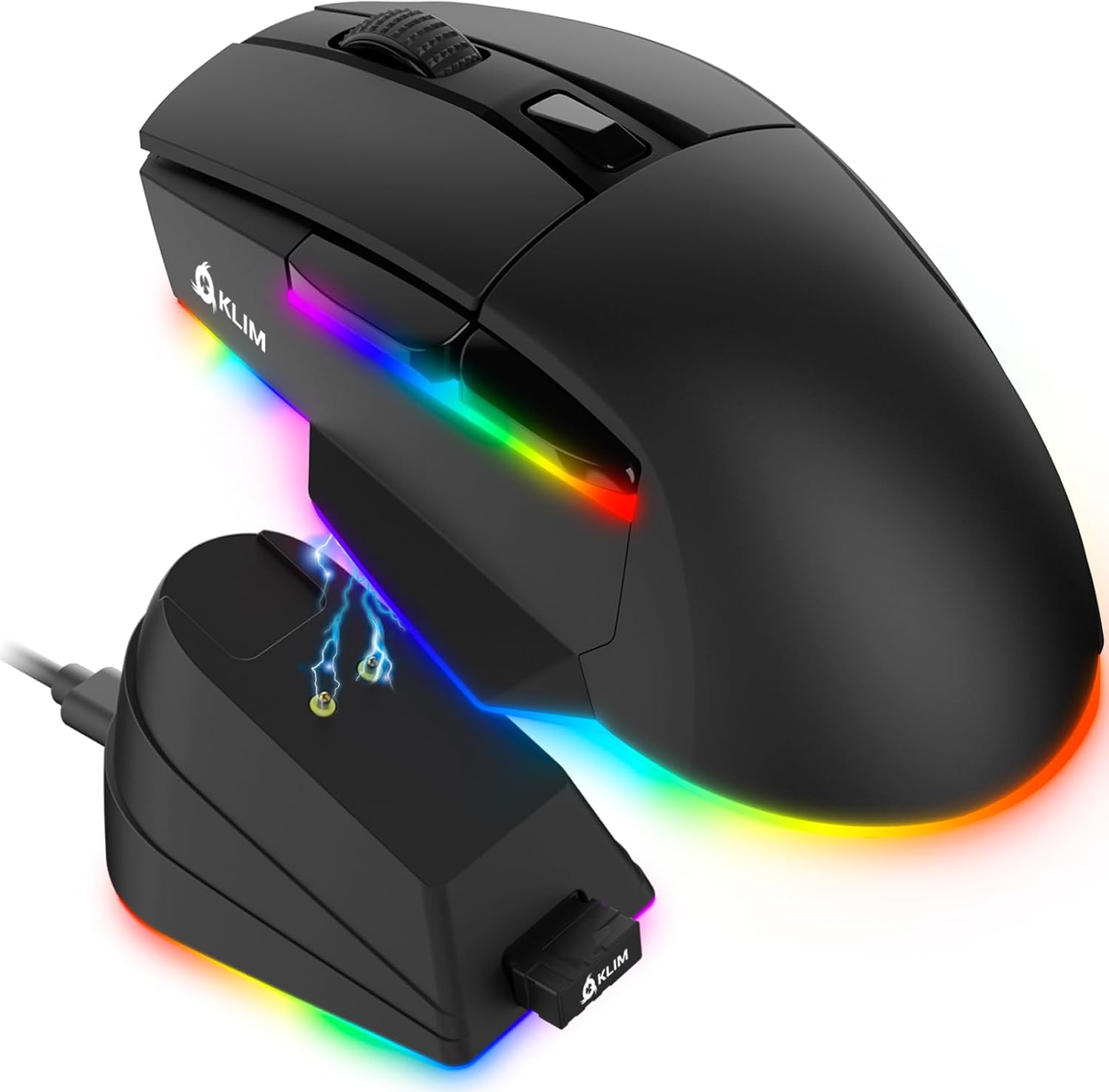 KLIM Blaze X RGB + New + Rechargeable Wireless Gaming Mouse with Charging Dock + Long-Lasting Battery + Up to 12000 DPI + Wired
