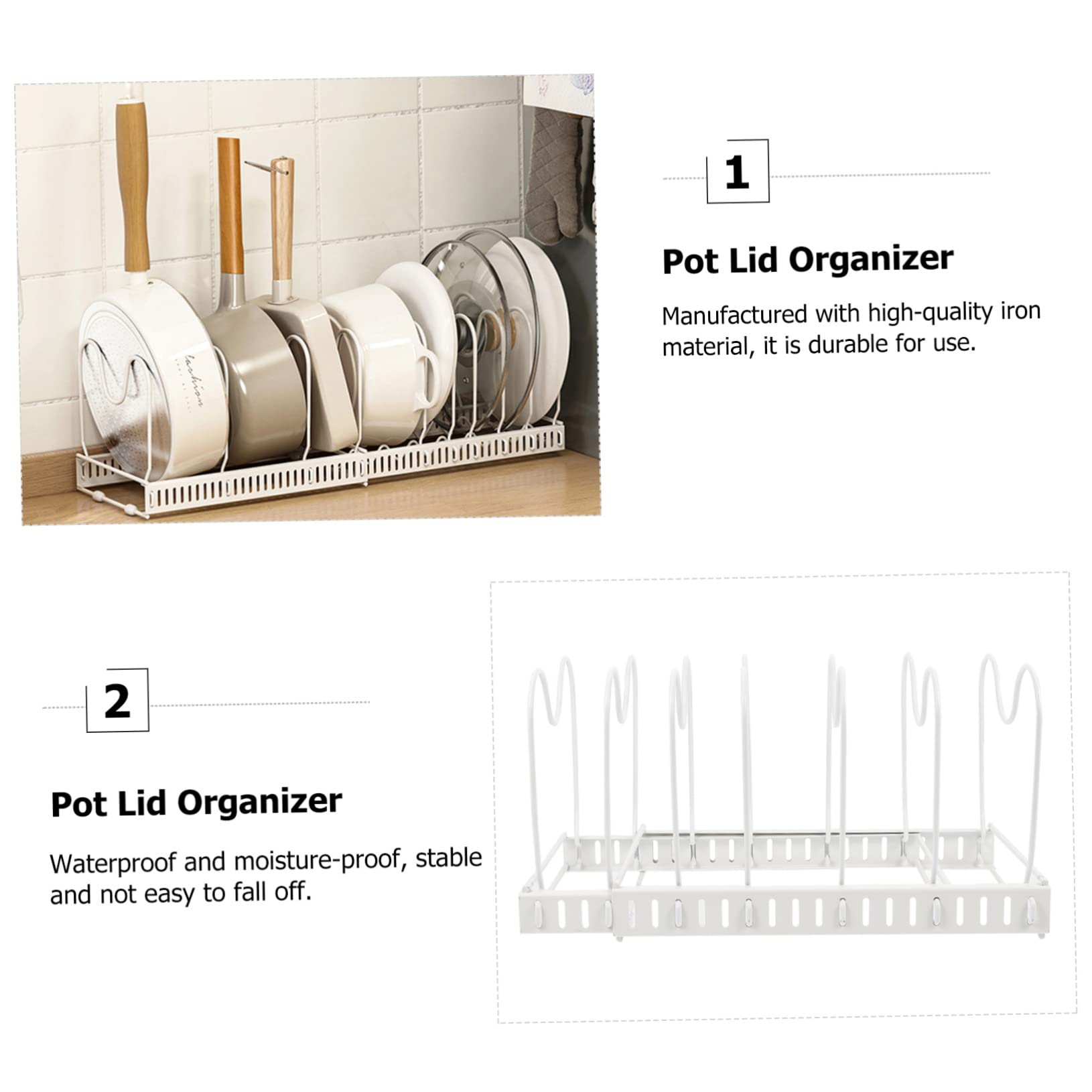 UKCOCO Soporte para Tapas de Ollas de Metal Blanco, Estante Ajustable