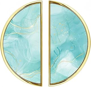 2 Pack Teal Turquoise Marbled Alcohol Pastel Cyan Cabinet Handles, 3 Inch Hole Center Semicircle Gold Drawer Pulls,Solid Zinc Alloy Hardware for Kitchen Bathroom Vanity Dresser