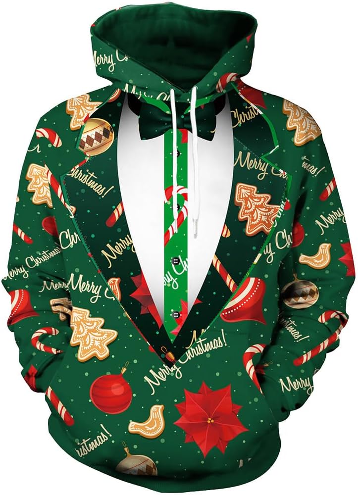 Arvilhill Ugly Xmas Hoodies for Men Pocket Holiday Jumper Adult 3D Graphic Print Sweatshirts Funny XL
