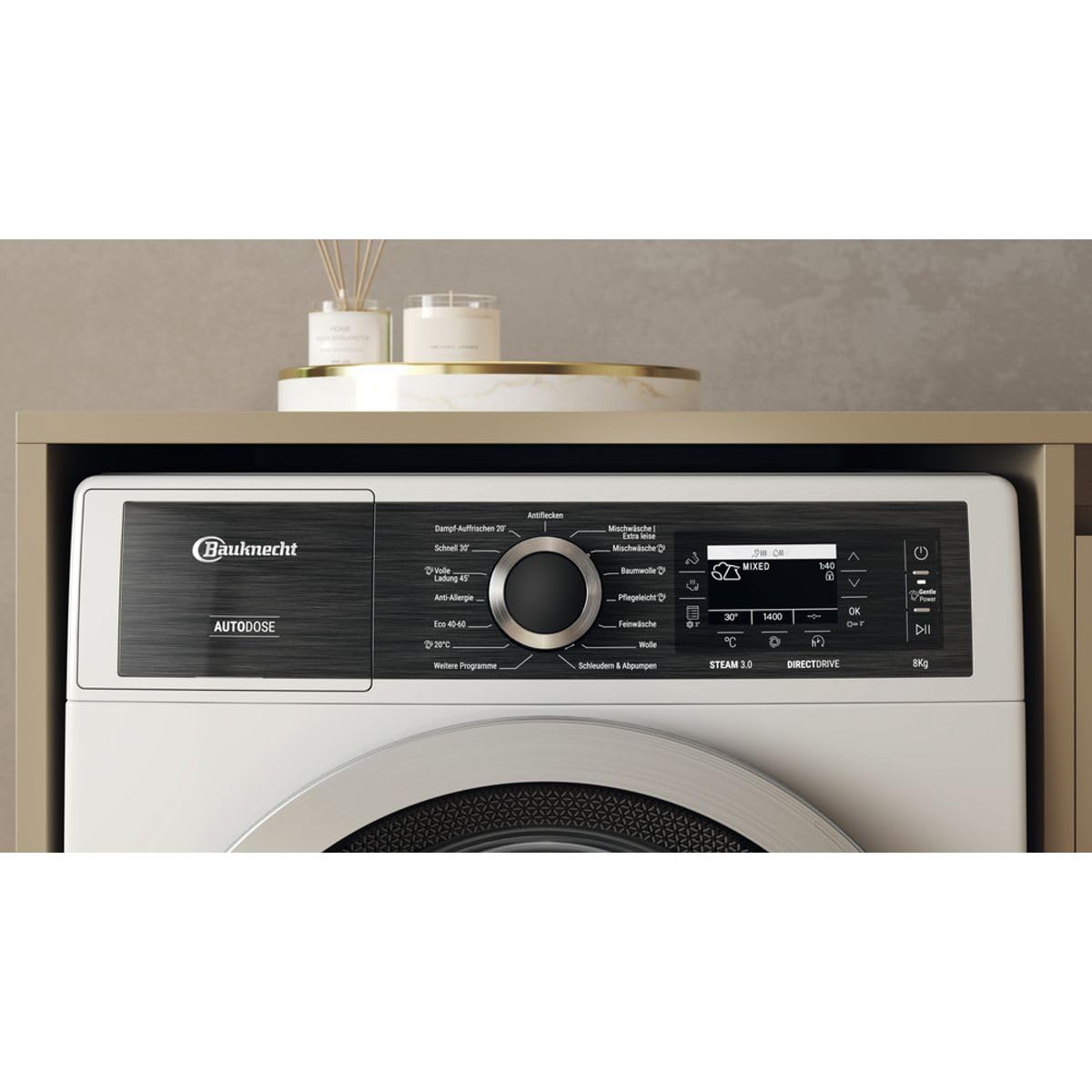 Bauknecht - B8X 89ADE SILENCE DE Frontlader-Waschmaschine - 8 kg Kapazität - GentlePower, AutoDose, Extra Leise - Energieklasse A - 84,5 x 60,7 x 59,9 cm - Weiss