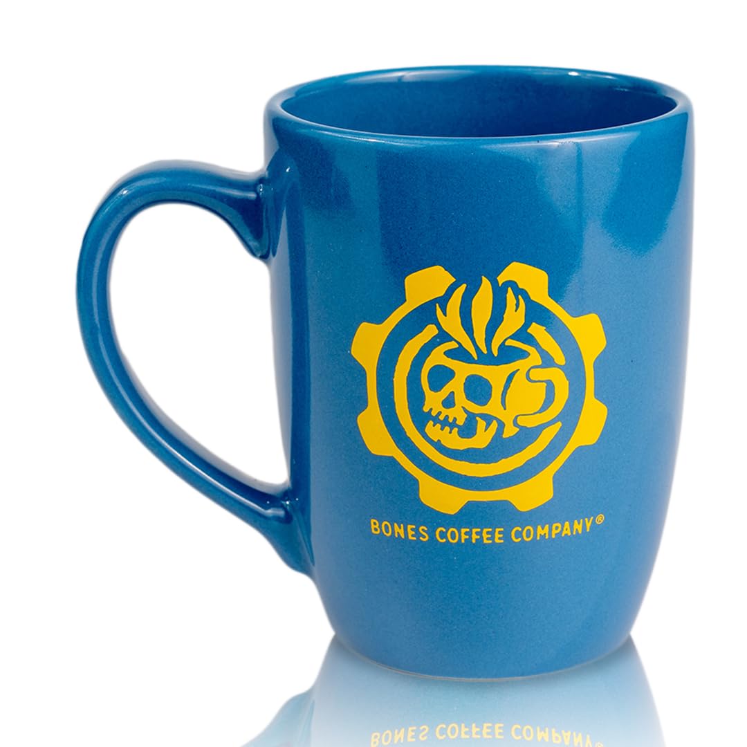 Amazon.com: Bones Coffee Company Vault-Tec Coffee Mug Fallout Merch  Handmade | Blue and Yellow | 14 oz Ceramic Mug Official Fallout Series  Merchandise : Home & Kitchen