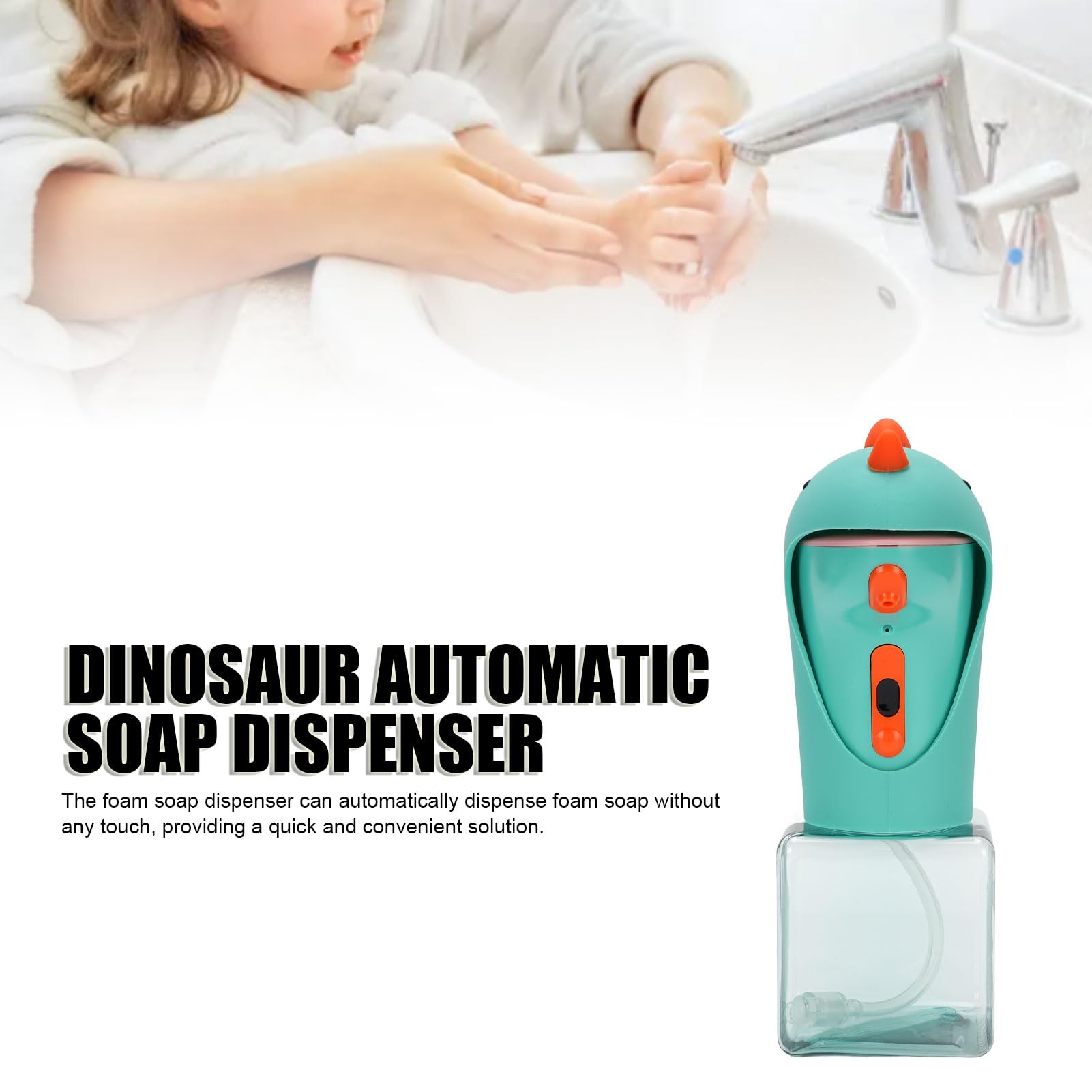 Generic Simpatico Dispenser di Sapone Automatico a Forma di Dinosauro Touchless per la del Bagno, Erogazione Rapida e Comoda, Adatto Ai Bambini, Robusto Materiale ABS