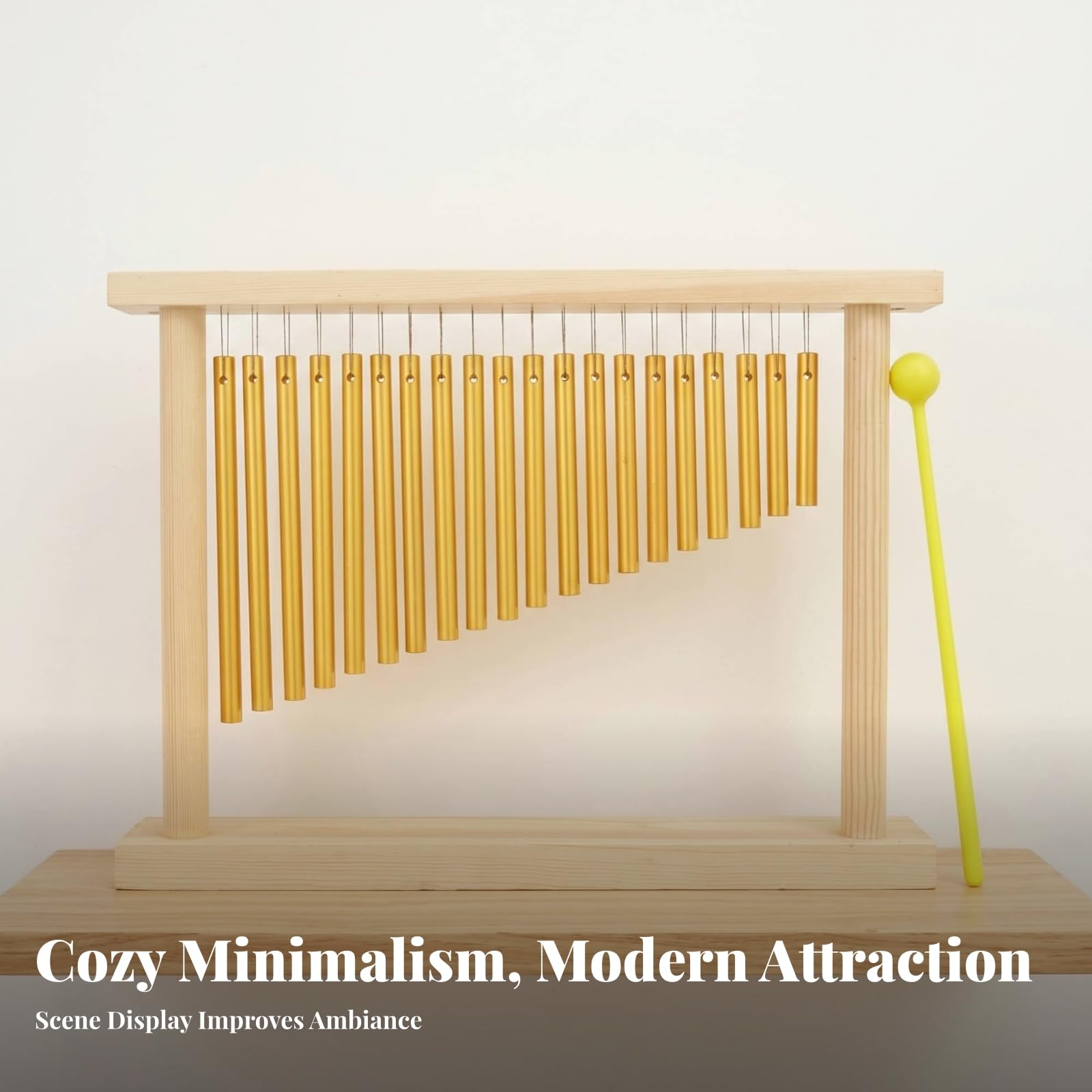 perfk Carillon Musical en Aluminium et Bois à 20 Tubes Dorés avec Maillet Inclus pour
