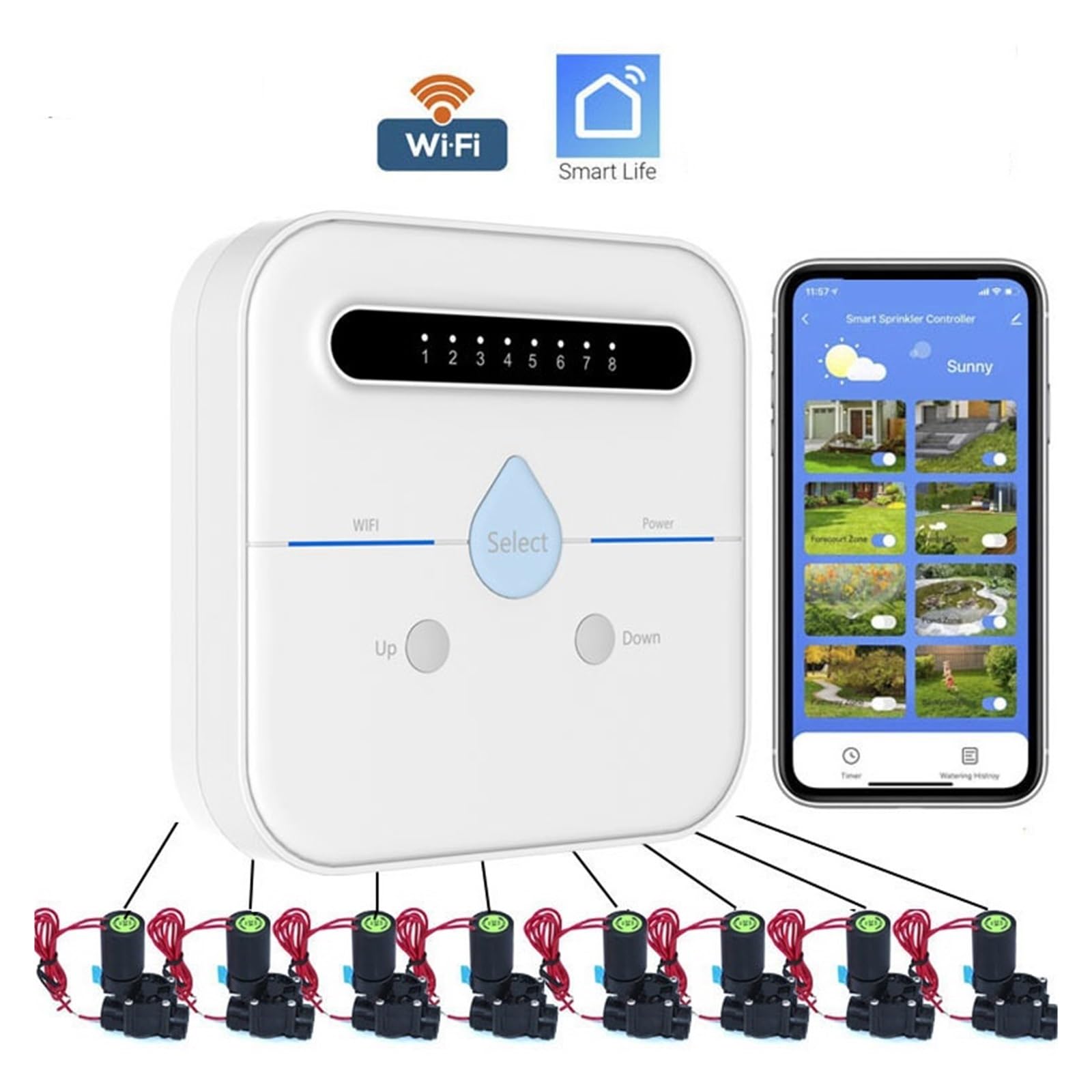 WIFI Inteligentny Sterownik Nawadniania Ogrodu Zawór Elektromagnetyczny Wody Do System Nawadnianie Zegar Podlewania(8 Way)