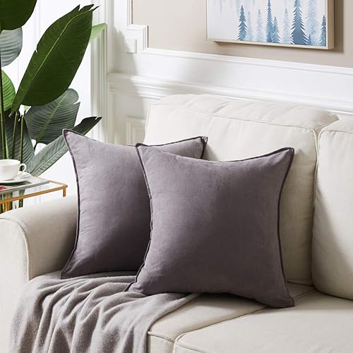 Miniatura 7 de Fancy Homi Paquete de 4 fundas de almohada decorativas grises de 18 x 18 pulgadas, funda de almohada cuadrada de gamuza sintética súper suave, funda