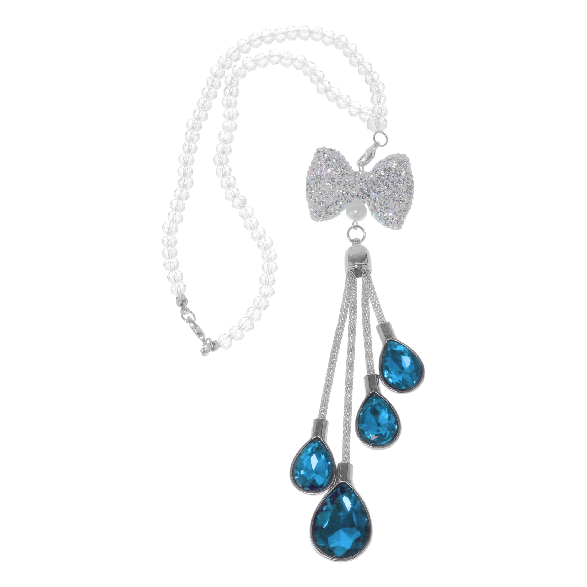 Partuto 1 Pcs Artificial Crystal Bowknot Water Drop Car Rear View Mirror Pendant Accessories Car Hanging Ornament Lake Blue