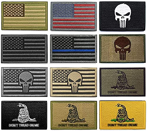 WZT Bundle 12 Pieces American Flag Tactical Morale Military Patch Set