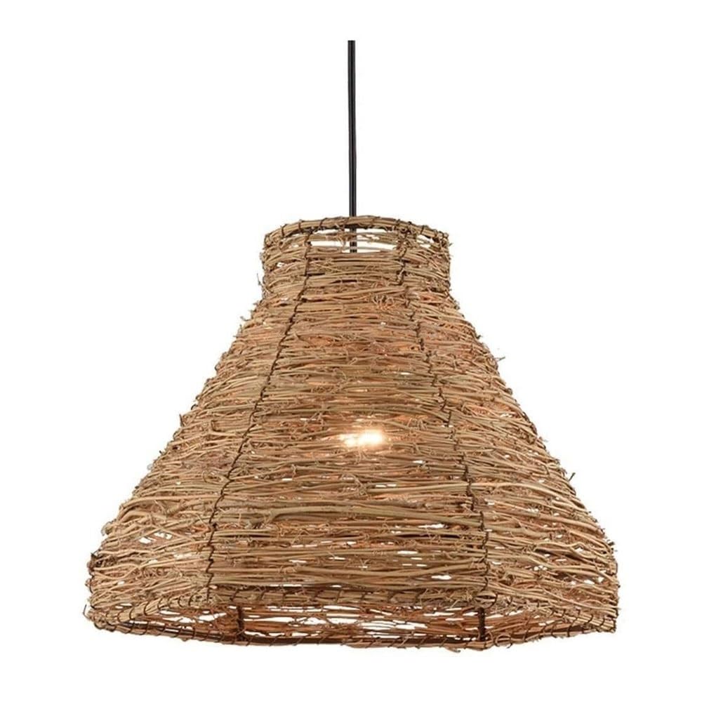 PLQWUJD Exquisite Chandelier Natural Rattan Pendant Light, 14.2 Inch Hand-Woven Wicker Chandelier, Rustic Farmhouse Style Ceiling Lighting Fixture for Dining Room, Kitchen Island