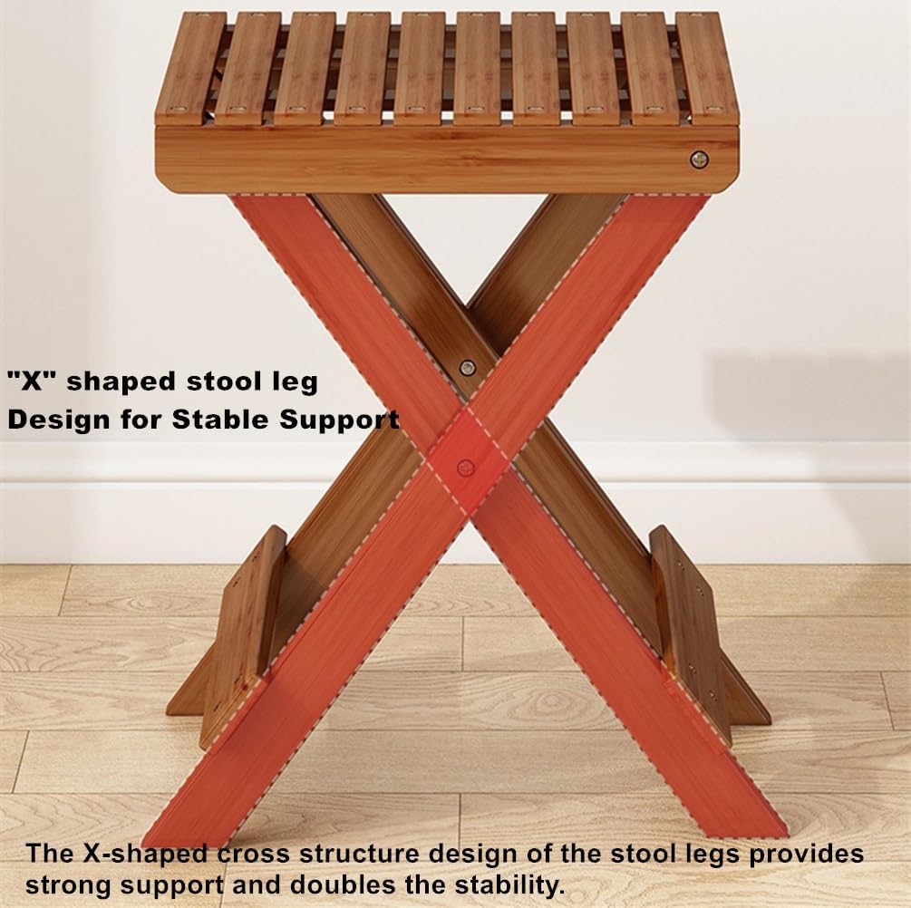 Bamboo Folding Stool Portable Outdoor Fishing Stool Home Camping Square Small Bench Campstool (Tawny Color)