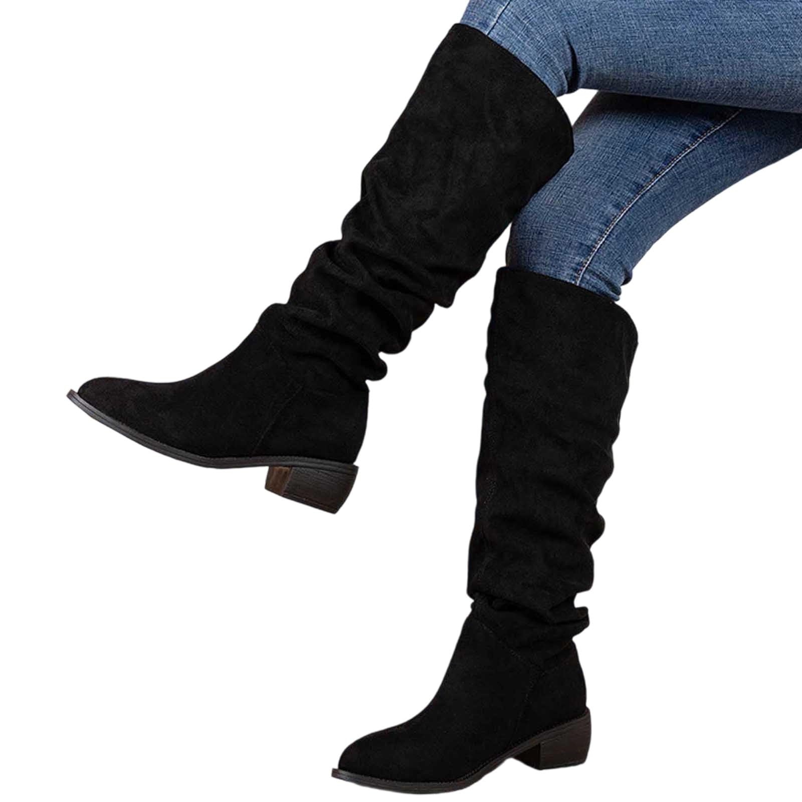 Botas de Vestir Rujer Botas de Media Pantorrilla para Mujer, Botines tacón Cuadrado a la Moda, sin Cordones, para Uso Informal, duraderas y cómodas, Invierno y otoño.