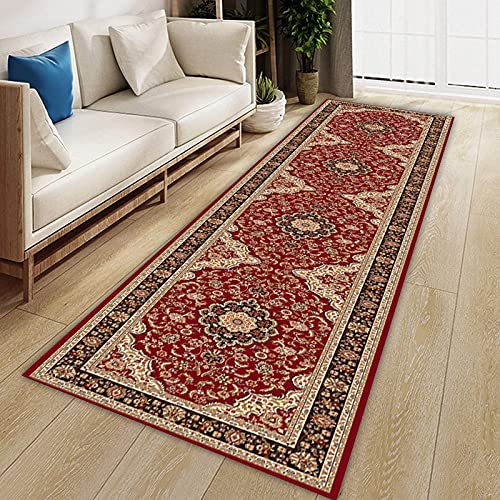 Tapis de coureurs classiques pour couloir, coureurs de tapis longs pour les montagnes de couloir de cuisine d'entrée 1M / 1,5 m / 2m / 2,5m / 3m / 3,5m / 4m / 4,5m / 5m / 5.5m / 6m - Rouge rétro