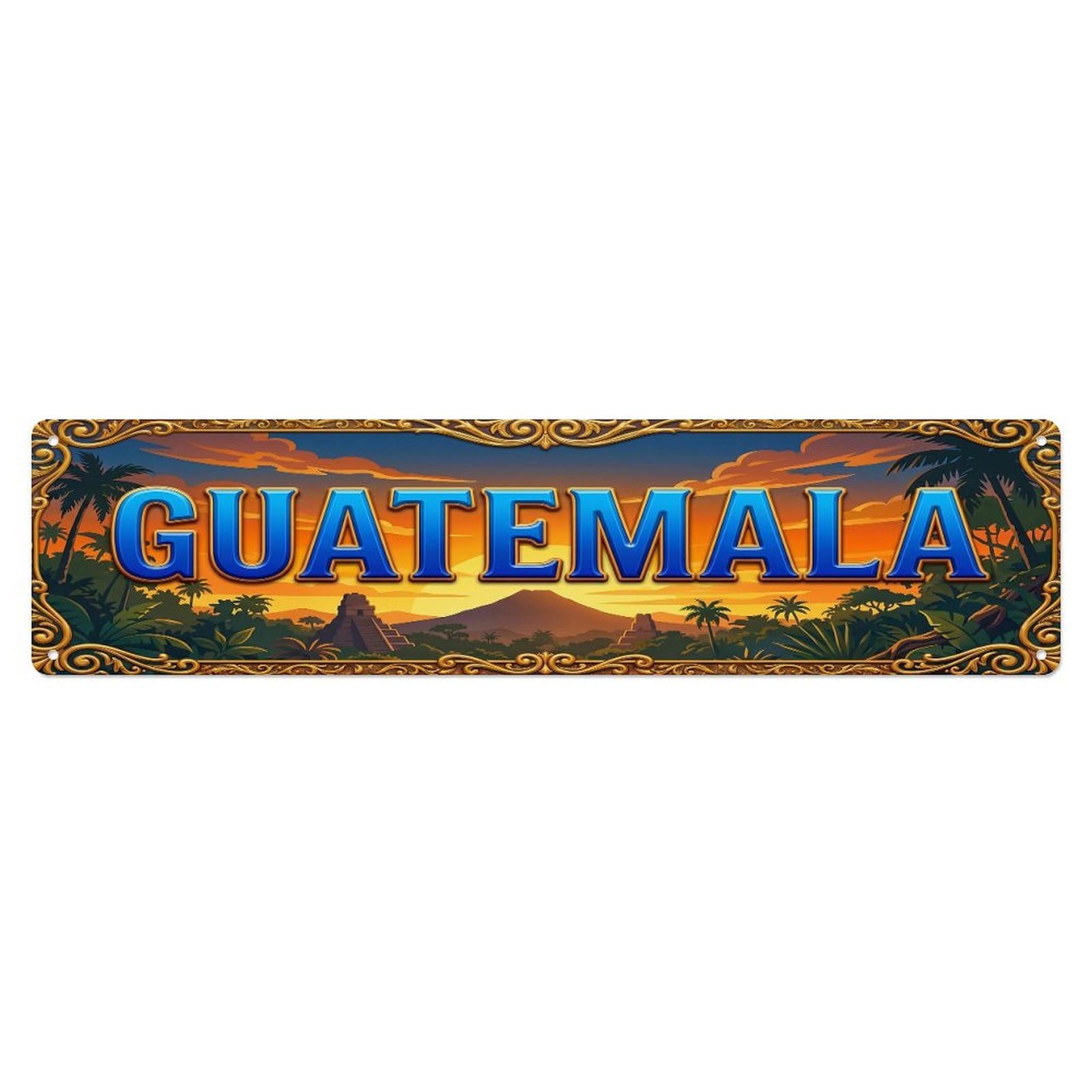 Vintage Guatemala Flag Travel Pattern Metal Tin Sign Wall Decor for Cafe, Club, Garden Metal Poster 4x16Inch