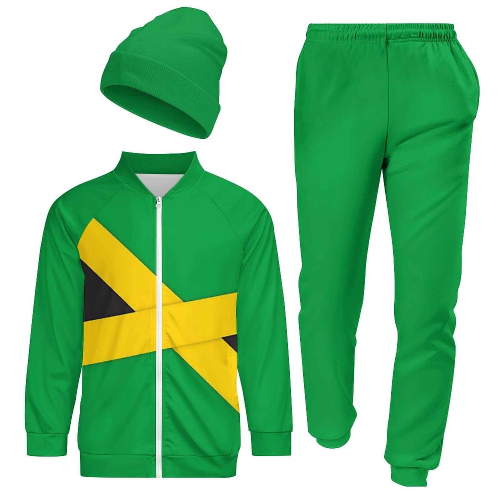 Canadian Flag Mens 3 Piece Full-Zip Jackets Sweatshirt Knitted Hat Sweatpants Warm Sports Suit