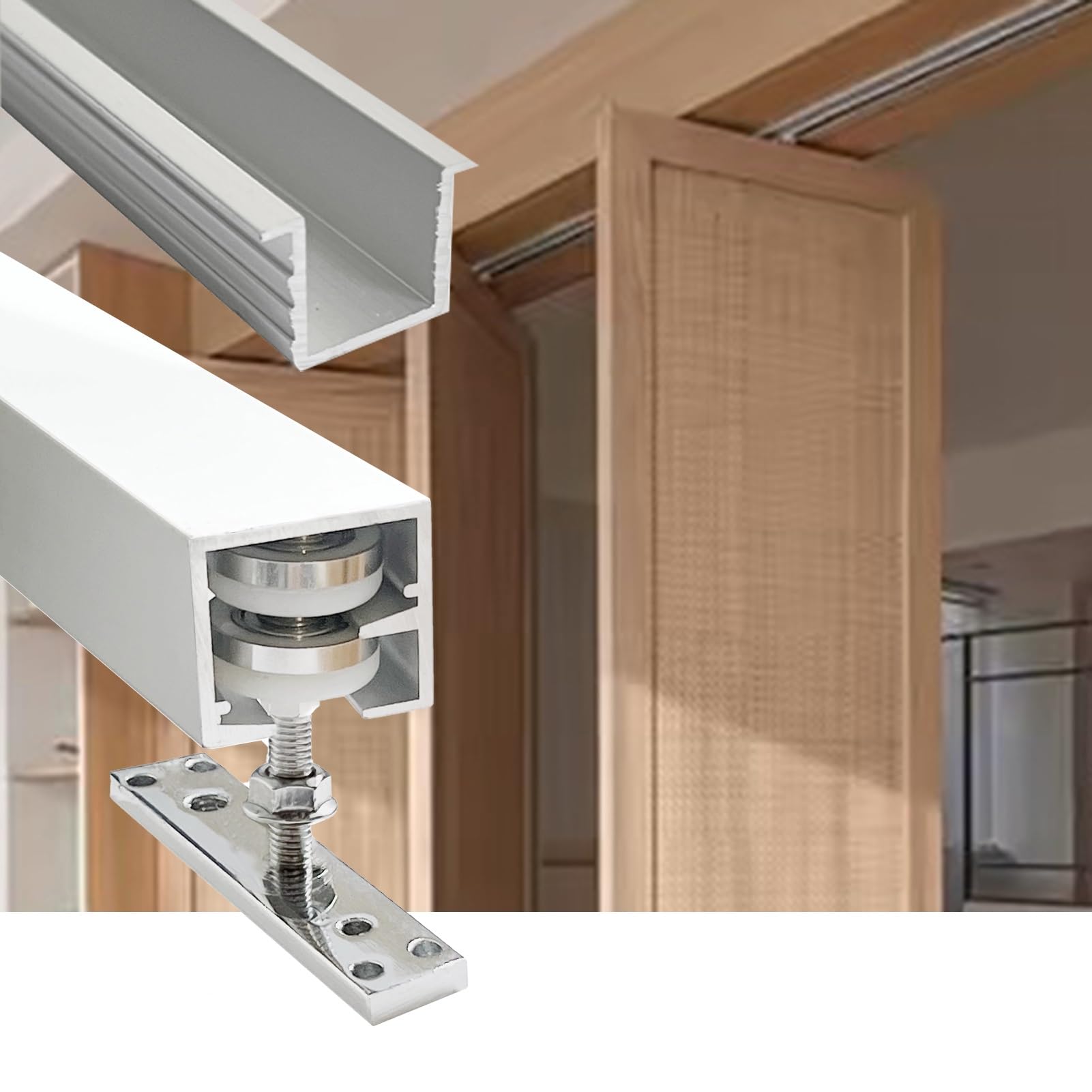 EXCLURA Accordion Pocket Door Track Hardware Kit, Box Rail Hardware Bi-folding Sliding Barn Door Hardware Track Kit, Heavy-duty Sliding Doors Track Set(3-door(one side),2m/6.6ft)