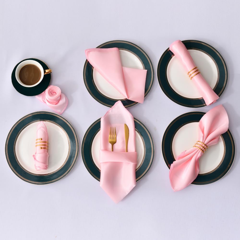 Cloth Dinner Table Napkins, Satin Square Dinner Napkins 50pcs Multicolor(Pink)