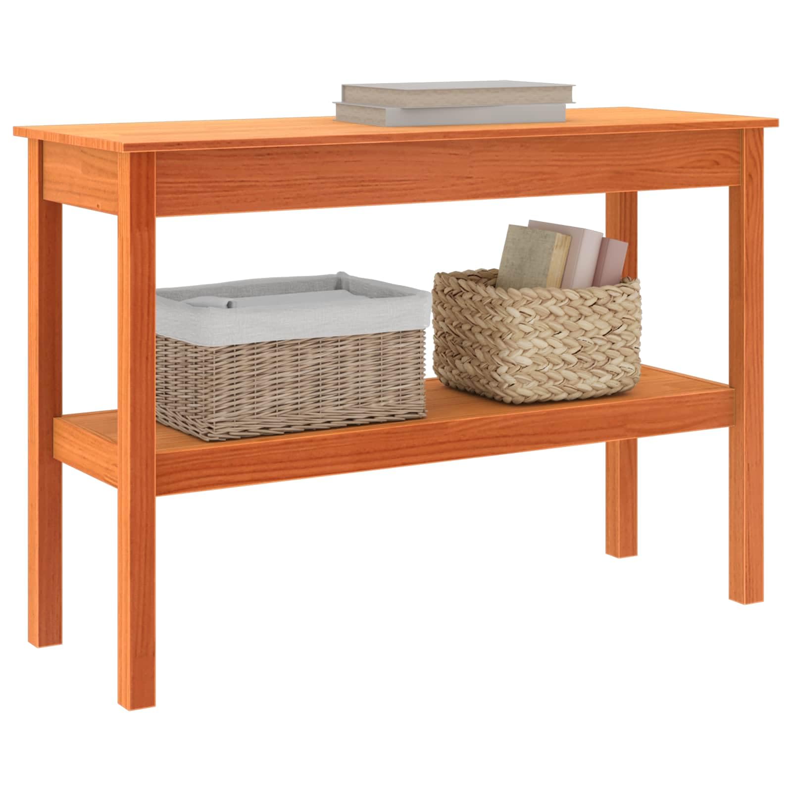 Stolik konsolowy woskowany brąz z litego drewna sosnowego, 110 x 40 x 75 cm, z regałem do salonu, korytarza, przedpokoju, wszechstronnego stołu ściennego i stolika do przechowywania