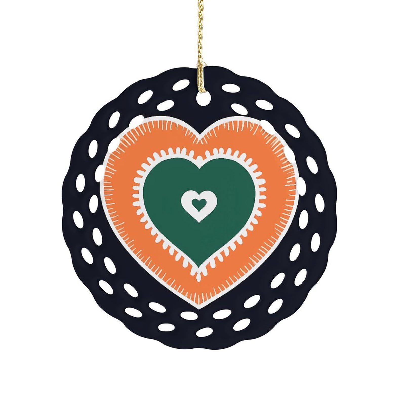 Btcowzrv Style Heart On Black Background Ceramic Ornament,Round Ornaments With Hole Easy To Hang,Hanging Ornament For Wedding Party Home Window Garden Christmas Day Decor
