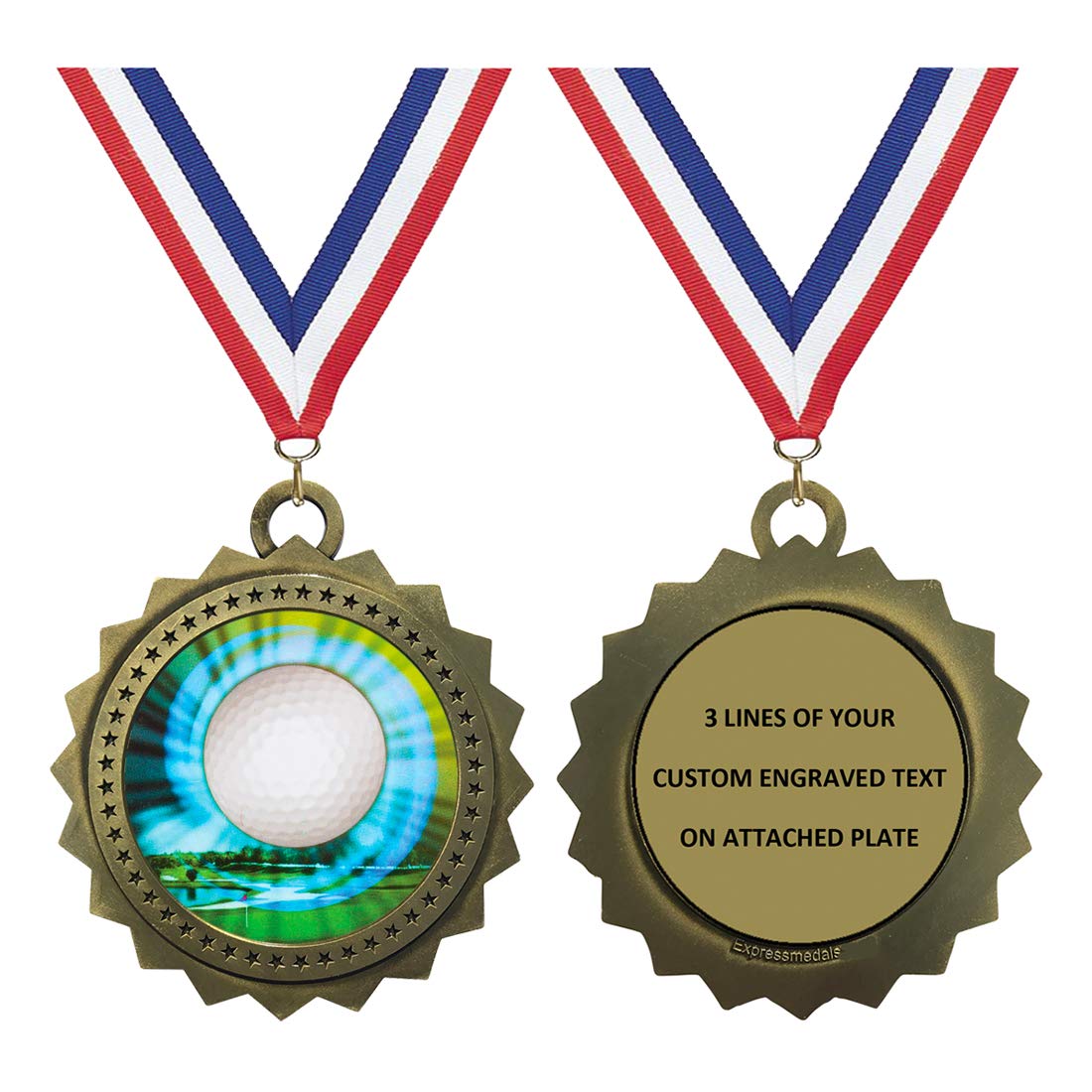 Golf Gold Large 3 Inch Engraved Medals Trophy Award Personalized Free D03-MY425 5PK