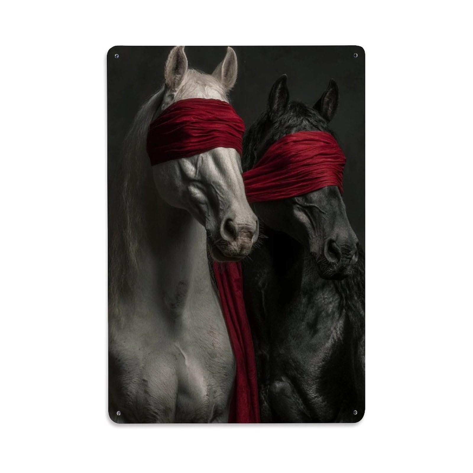 Surealist Horse Zen-Inspired Symbols Primal Power Aesthetic Metal Tin Sign Plaque Wall Decor for Cafe, Man Cave, Club Bar, Office, Home Garden Round Metal Poster 8x12Inch
