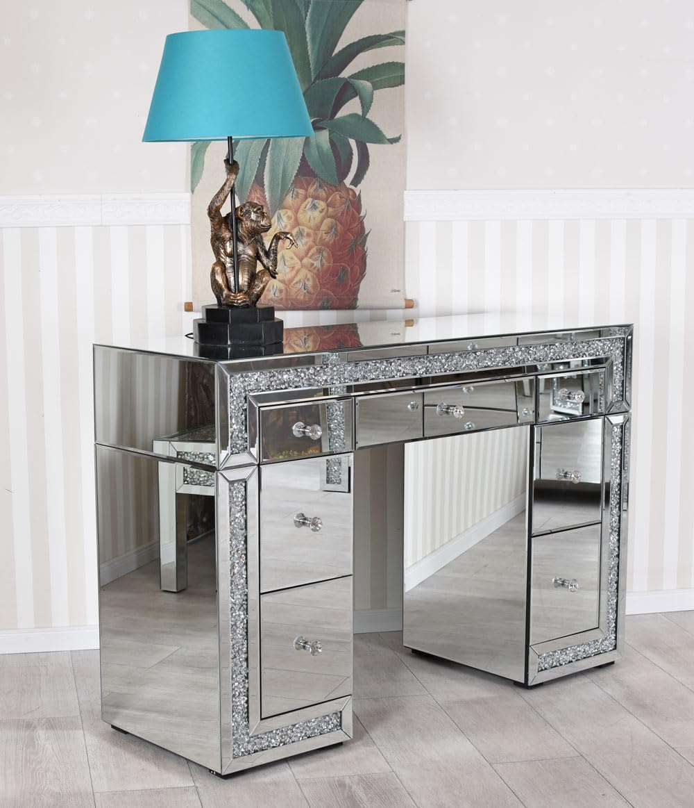 Vintage SCHMINKTISCH Hampton Style – Verspiegelter Schreibtisch mit 7 Schubladen, Glasmöbel, Schminktisch Glamour vic552 Palazzo Exklusiv