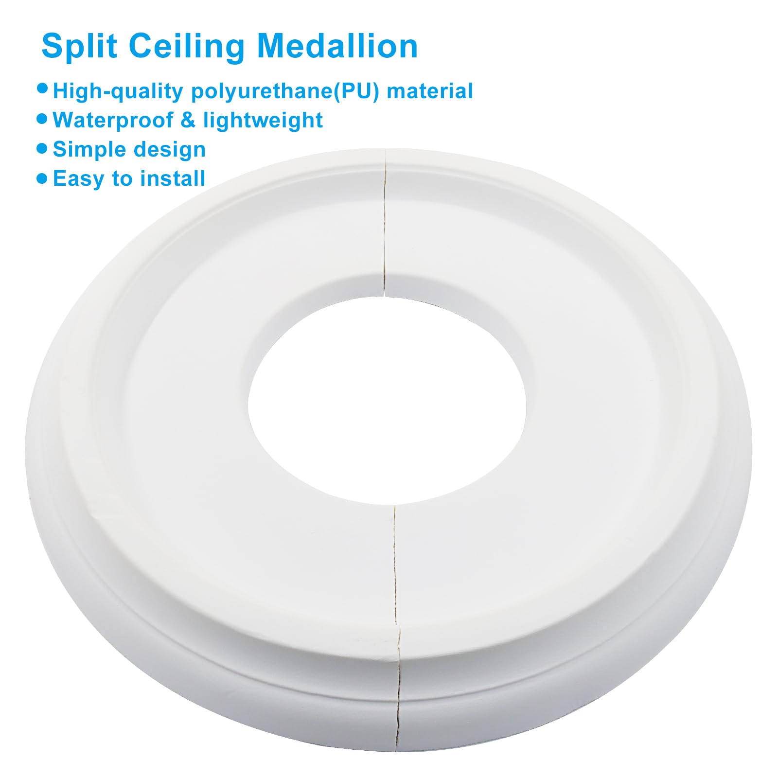 Piutouyar White Split Ceiling Medallion, 2 Pcs 10" OD x 4" ID Covers Plate — Amazon image 3