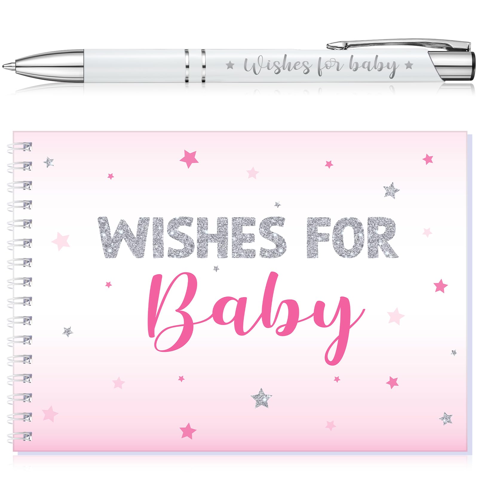 Tenare Baby Shower Book Wishes for Baby Guestbook with Pen Shower Games Advice Book Alternative Toddler Gifts(Pink,Star)